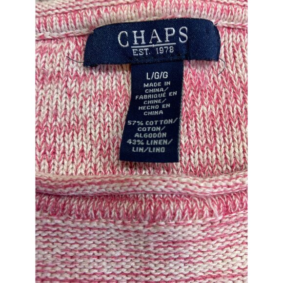 Chaps Womens Pink Marled Sweater Large Front Pockets Ribbed Trim Long Sleeve - Picture 3 of 9